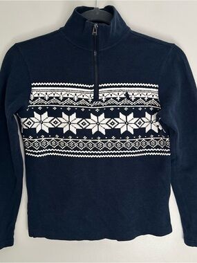 Polo Ralph Lauren Kids Size M Snowflake Fair Isle Pullover 1/4 Zip Sweater Navy